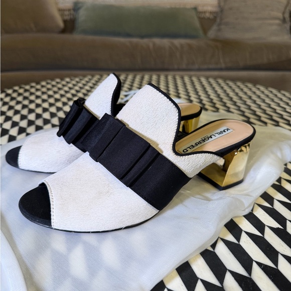 Karl Lagerfeld Shoes - Karl Lagerfeld Paris Calf Hair Mule Sandals | Gold Block Heel | Size 8.5